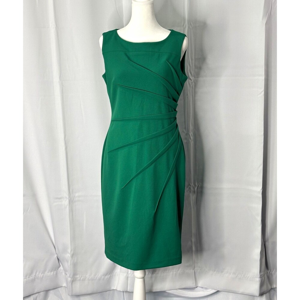 Calvin Klein Women’s Size 8 Green Sleeveless Ruched Sheath Dress